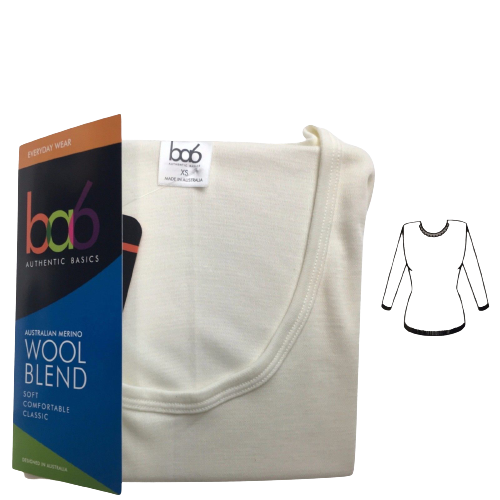 Ladies Thermal Long Sleeve Top Wool Blend Underwear Round Neck Womens Thermals