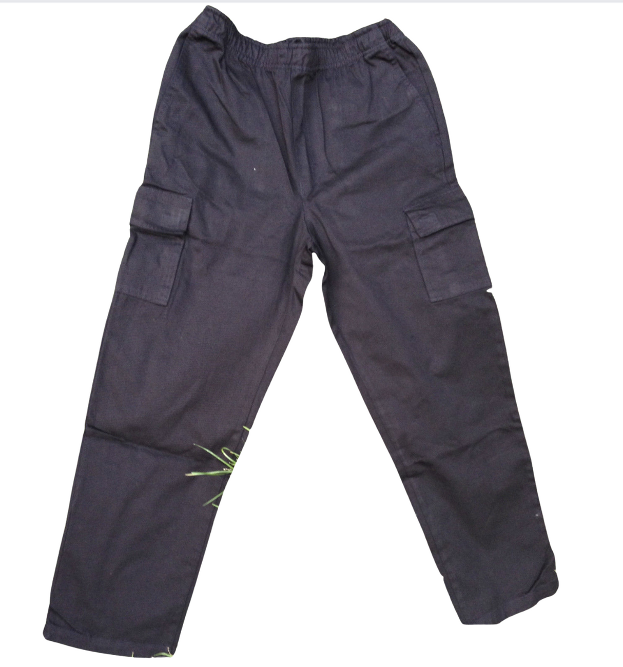 Mens CARGO PANTS Trousers Elastic Waist 100% COTTON Army Military PLAIN Casual - Black