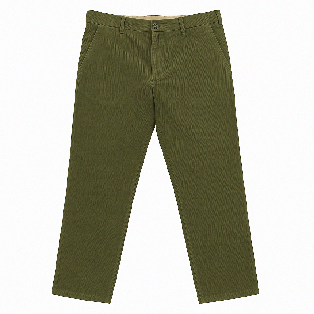 Mens Casual Stretch Corduroy Pants - Olive (Adjustable Cotton Trousers)