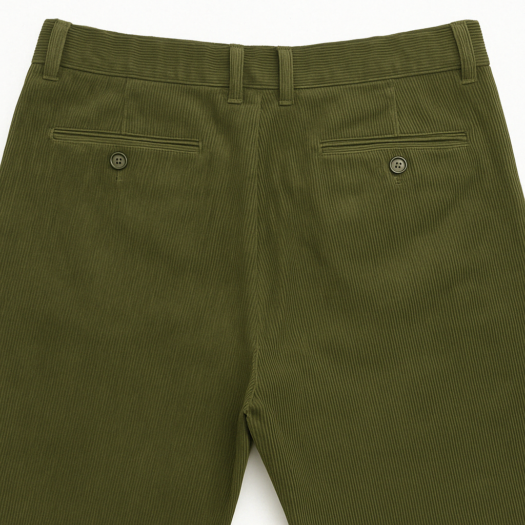 Mens Casual Stretch Corduroy Pants - Olive (Adjustable Cotton Trousers)