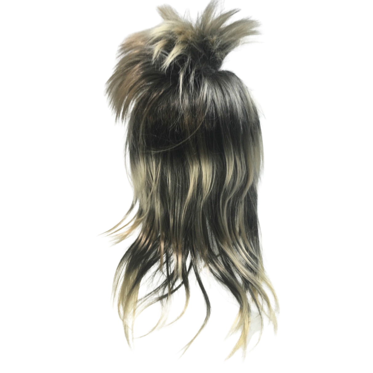 Mens Black/Blonde Long Spiky Mullet Wig - Bogan/Punk Rock Costume for 80s Party