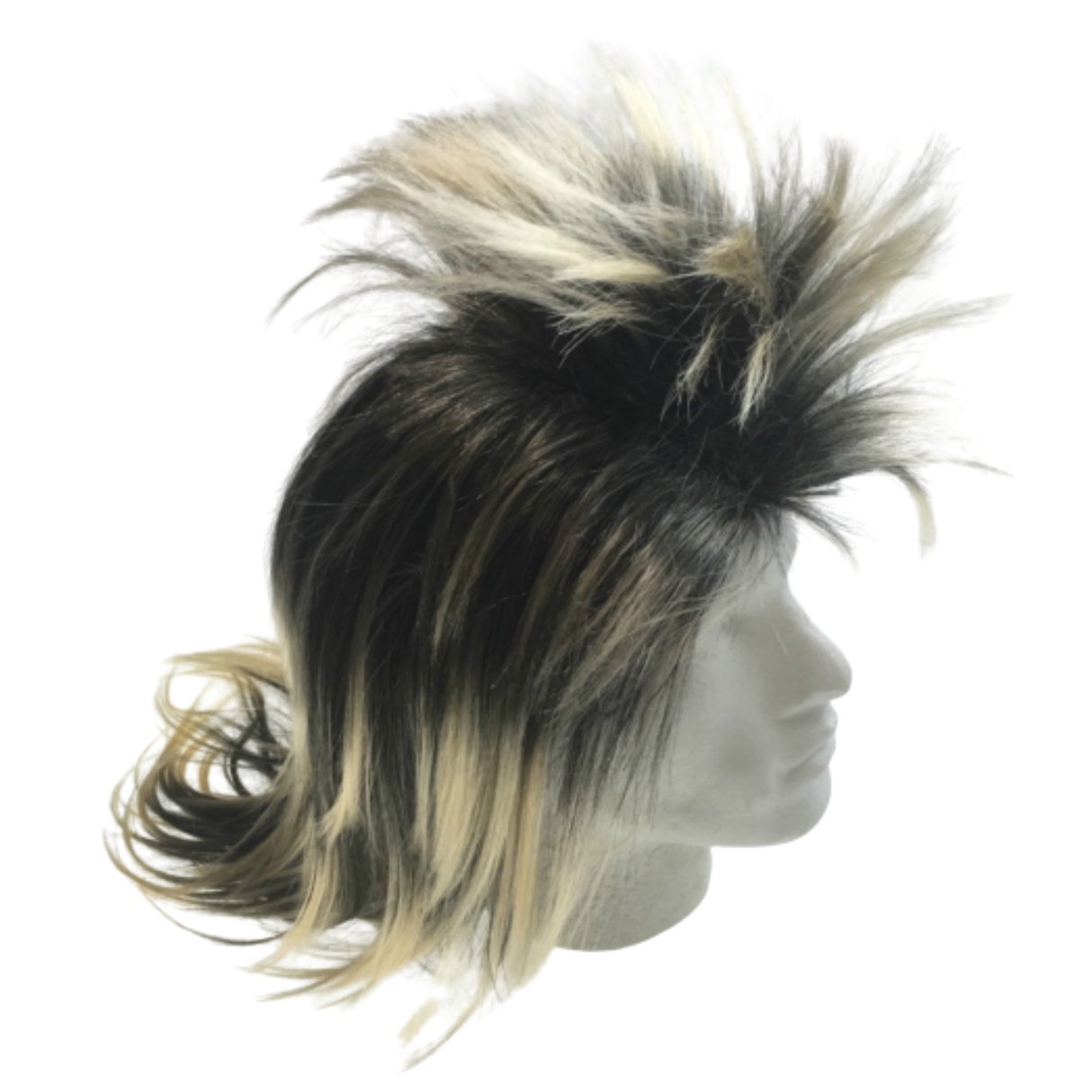 Mens Black/Blonde Long Spiky Mullet Wig - Bogan/Punk Rock Costume for 80s Party