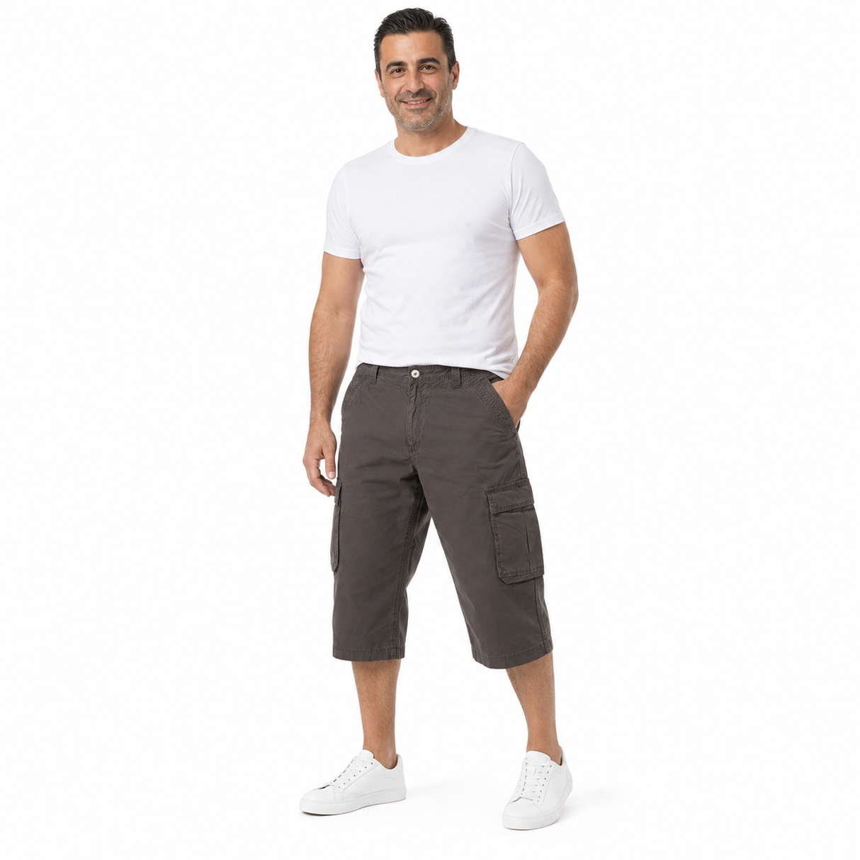 Mens 3/4 Long Cotton Cargo Shorts - Brown (Army/Military Summer Combat)