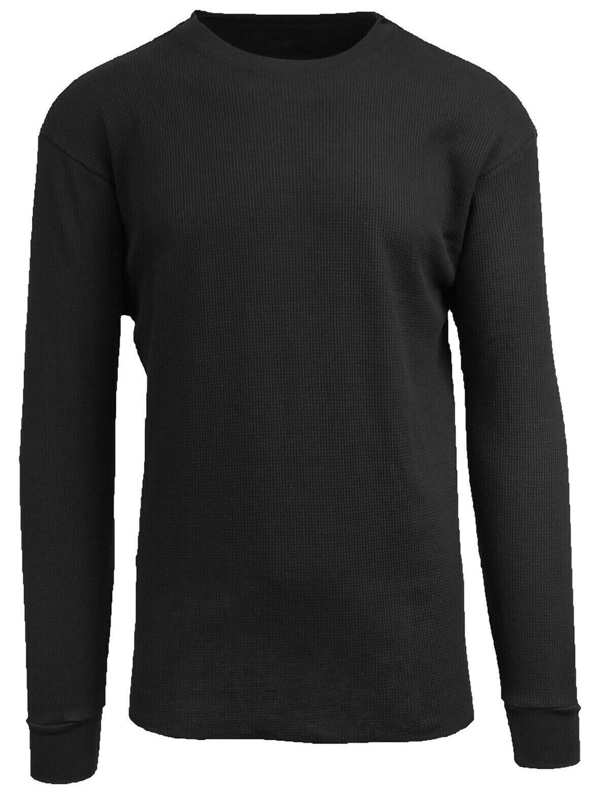 Thermo Fleece Mens Thermal Long Sleeve Top - Black (Cotton Blend Base Layer Pants)