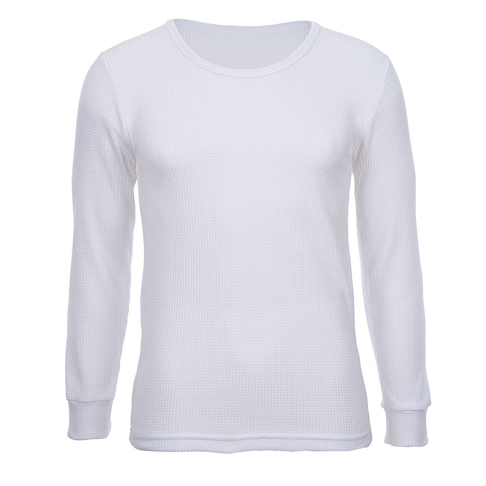Mens THERMAL Long Sleeve Top COTTON Underwear Warm Winter Thermals in White