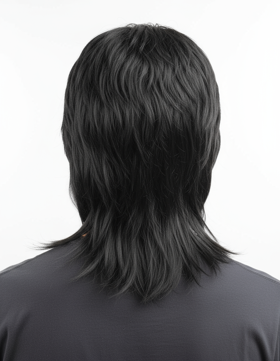 Mens Black Mullet Wig - Bogan/Rock Costume for 80s Party
