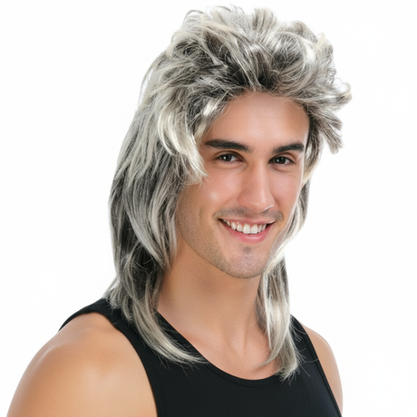 MULLET WIG 80s Fancy Dress Mens Party Costume Rock Bogan Accessory Punk 70s 90s - Ash Blonde