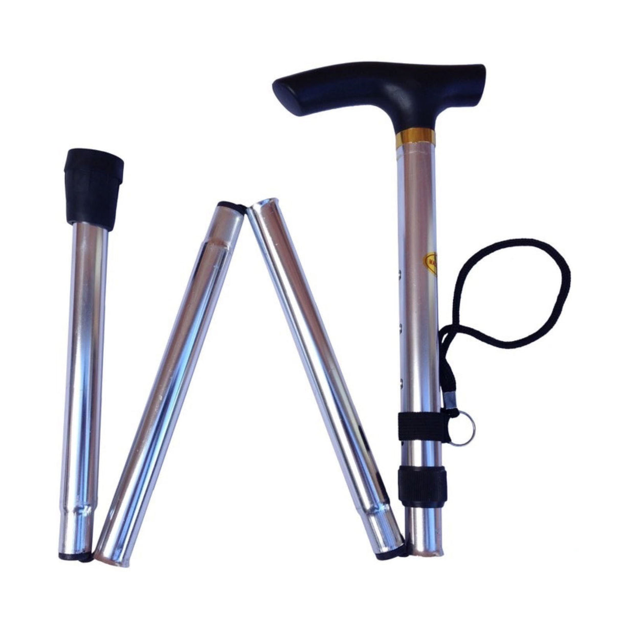 Adjustable Metal WALKING STICK Travel Cane Folding Pole Compact Retractable Hike - Silver