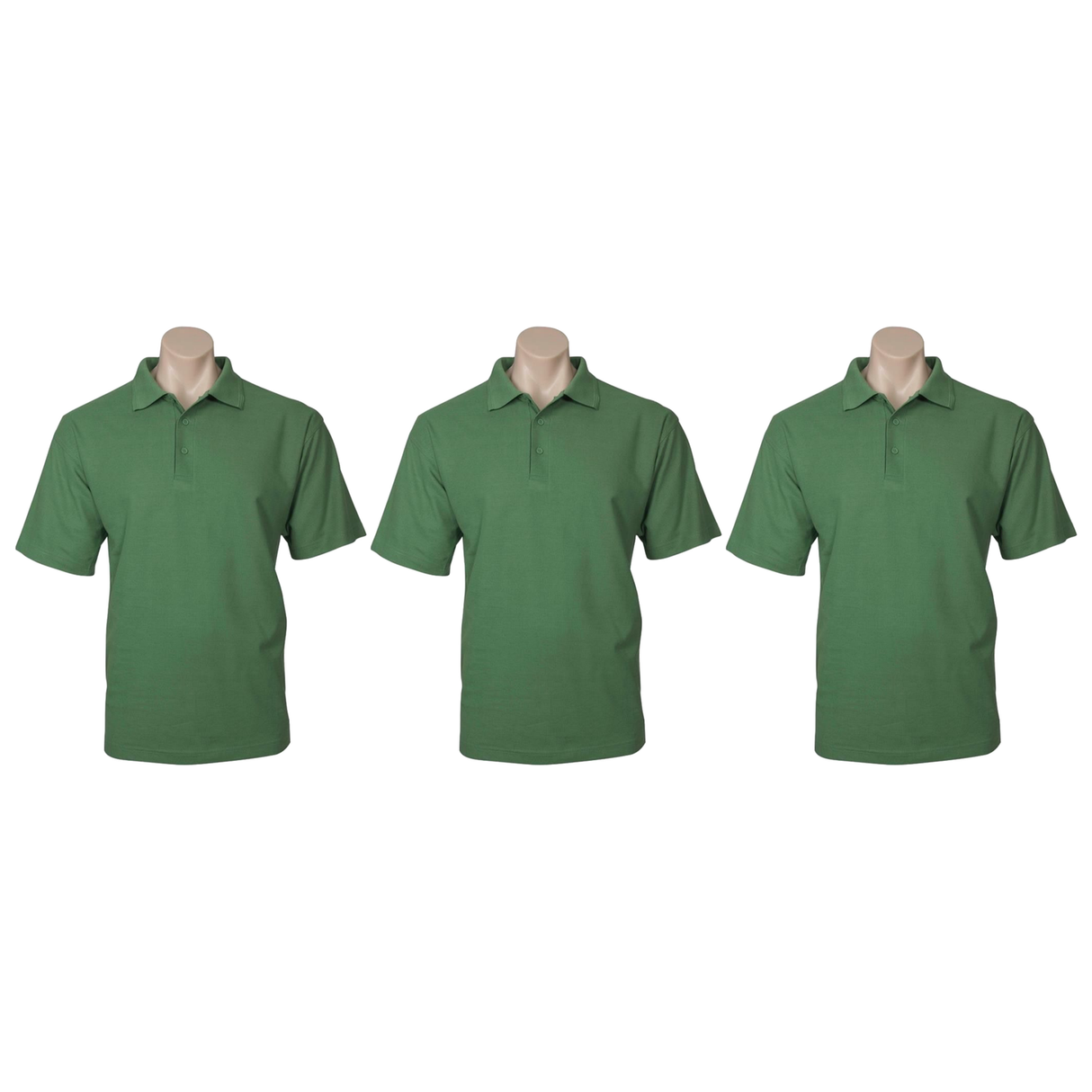 3x Mens Plain Short Sleeve Polo Shirt Pack - Apple Green (Pique Knit UPF Casual T-Shirt)