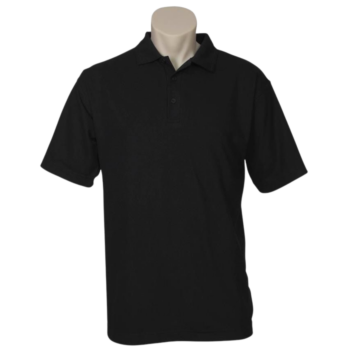 Mens Plain Short Sleeve Polo Shirt - Black (Pique Knit UPF Casual T-Shirt)