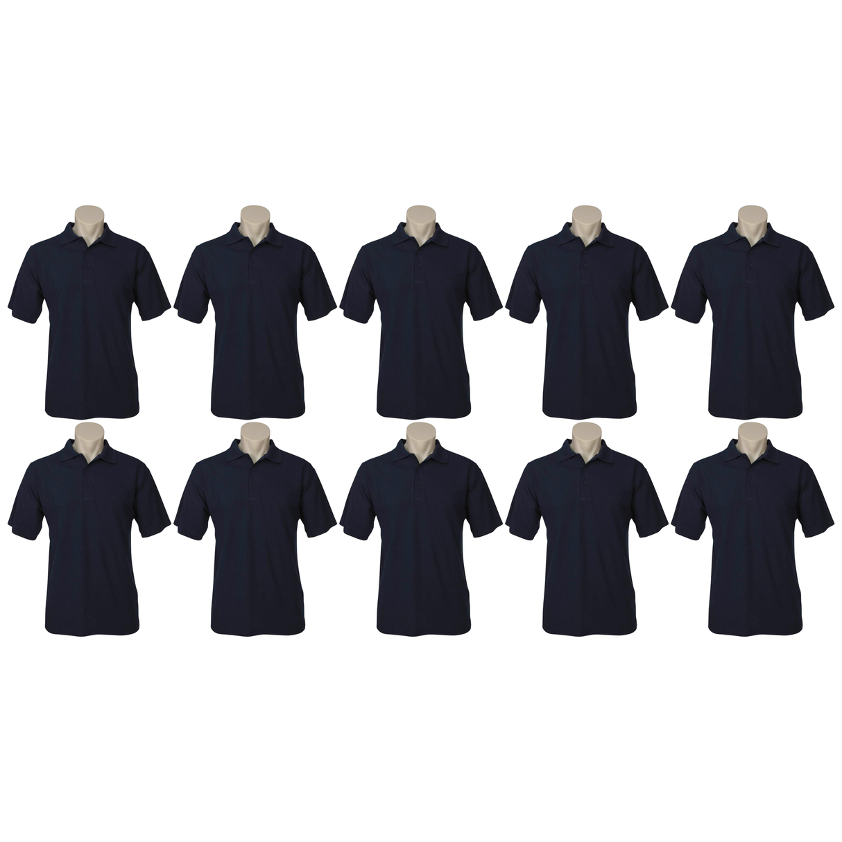 10x Mens Plain Short Sleeve Polo Shirt Bulk Pack - Navy Blue - Small (Pique Knit Casual T-Shirt)