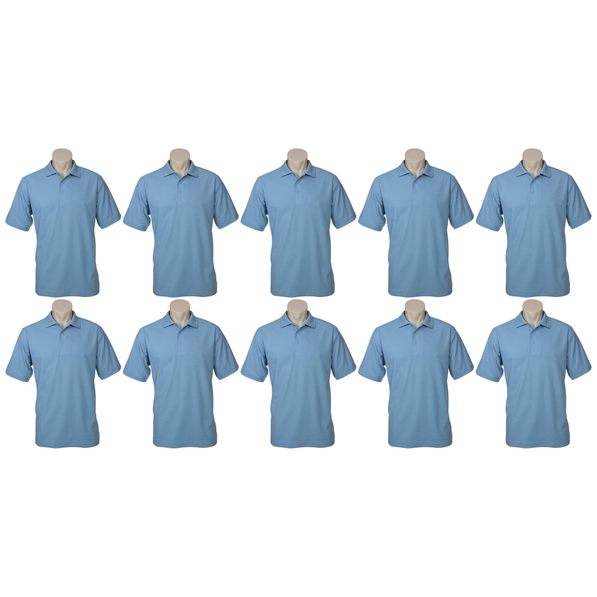 10x Mens Plain Short Sleeve Polo Shirt Bulk Pack - Sky Blue (Pique Knit Casual T-Shirt)