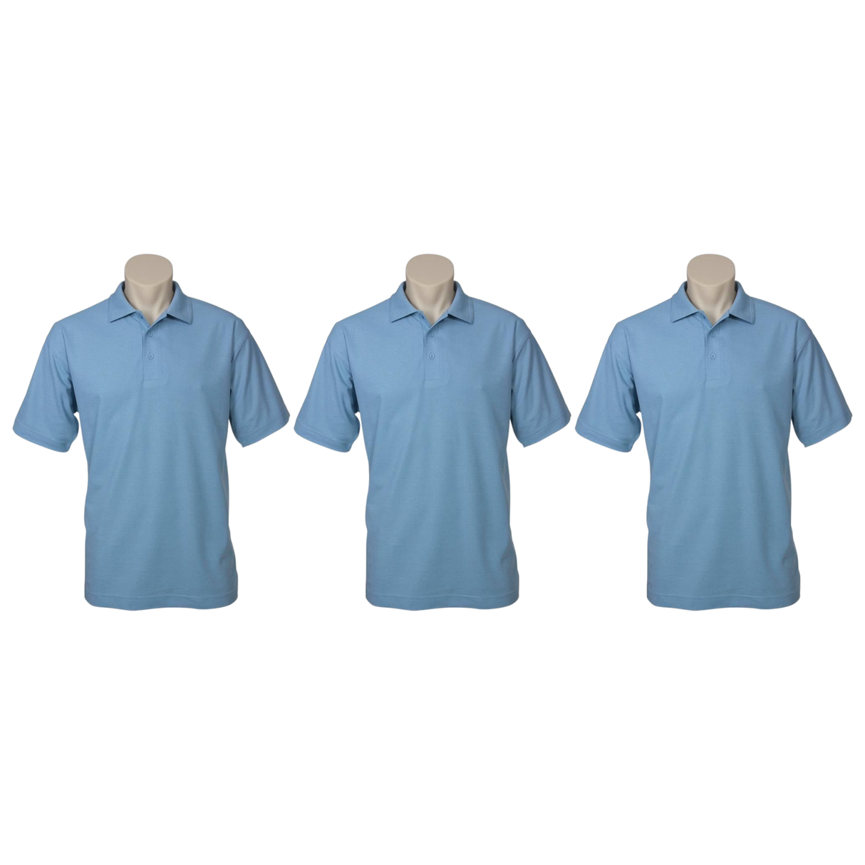 3x Mens Plain Short Sleeve Polo Shirt Pack - Sky Blue (Pique Knit Casual T-Shirt)
