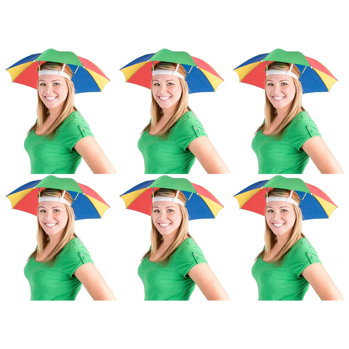 6x Rainbow Umbrella Hat Bulk Pack - Novelty Rain/Beach/Sun Cap (Costume/Outdoor Accessory)