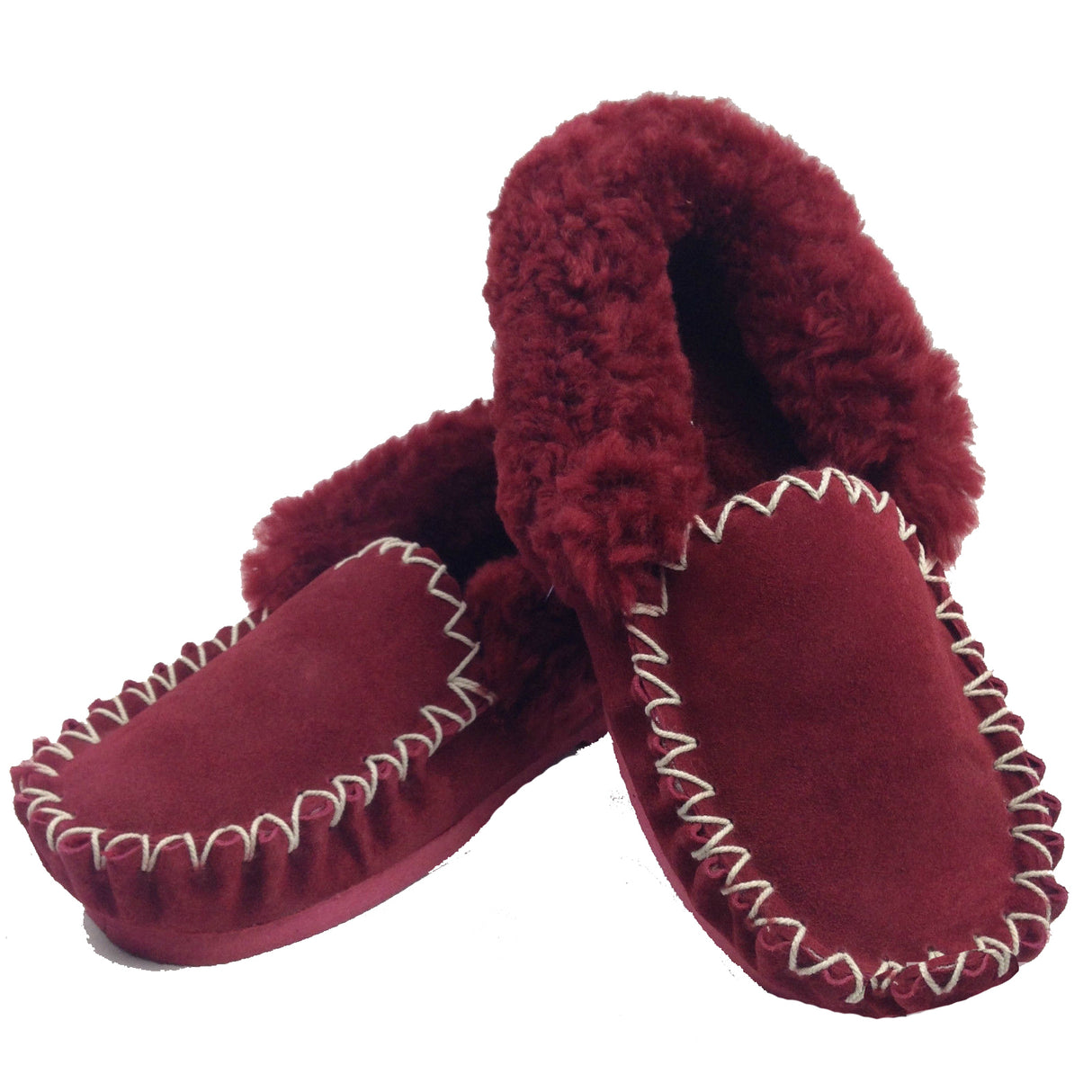 Sheepskin Merino Wool Moccasins - Red (Slip On Closed Slippers for Winter)