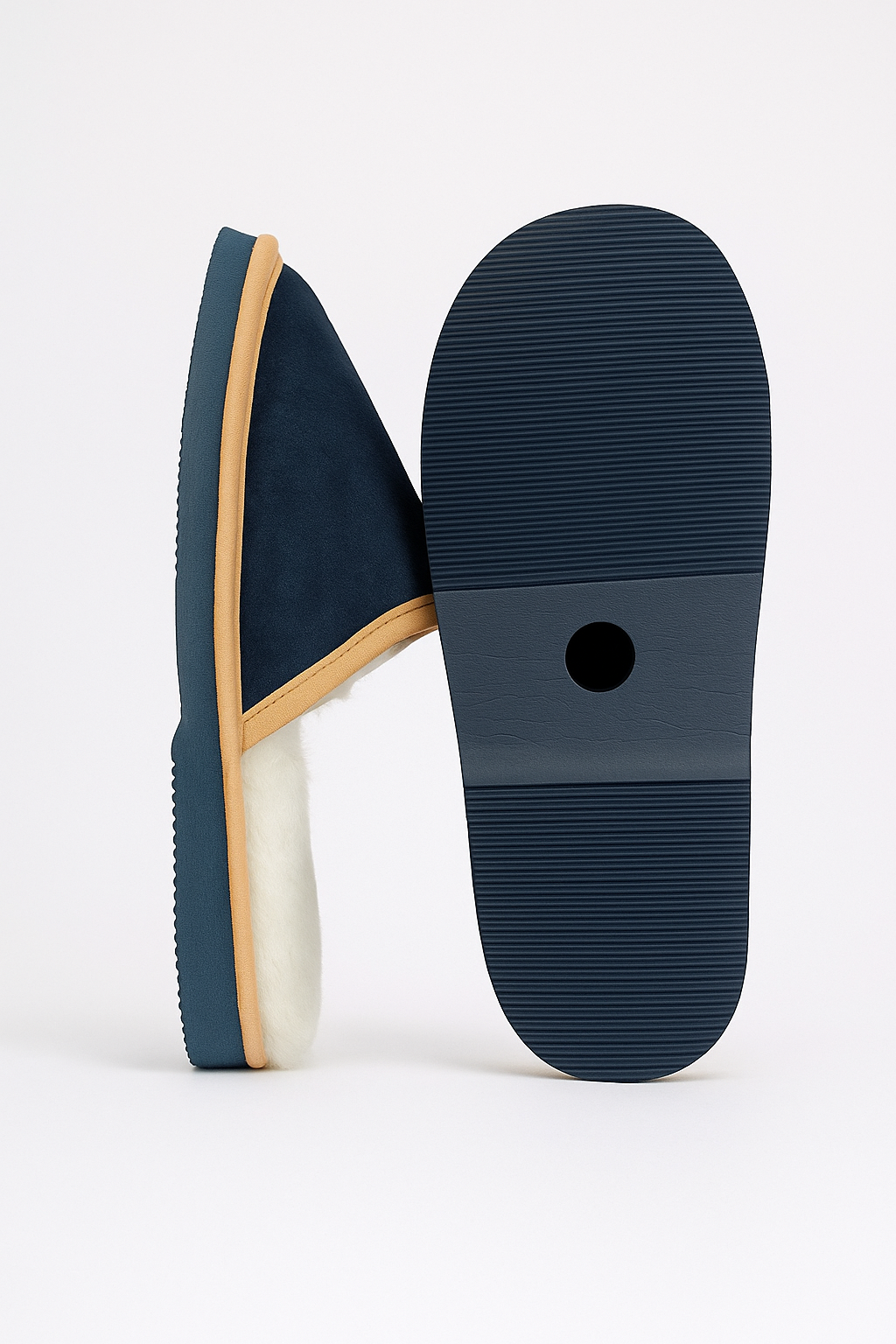 Sheepskin Wool Mens Slippers Scuffs Slip On Winter Ugg Slippers in Navy