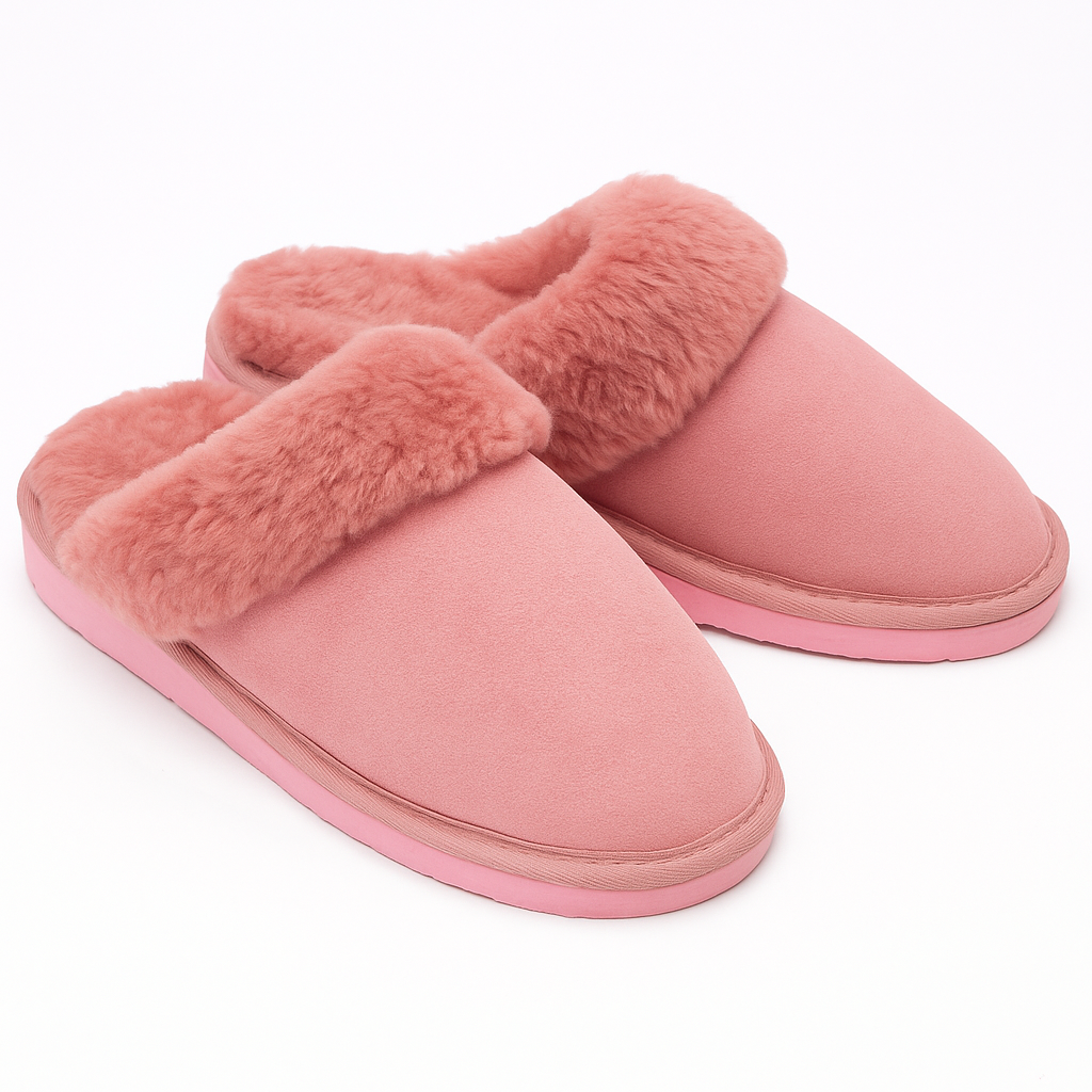 Sheepskin Wool Womens Slippers Scuffs Slip On Winter Ugg Slippers in Pink