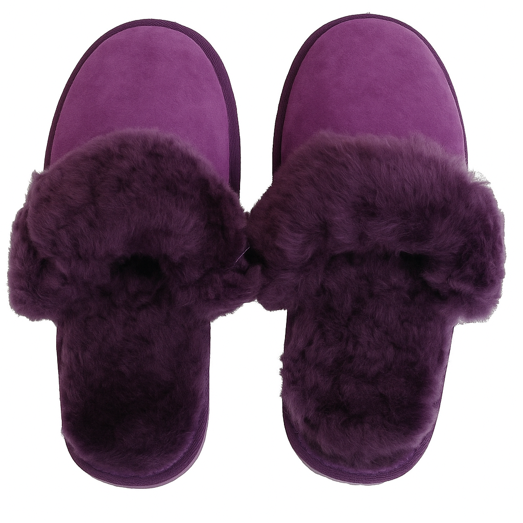 Sheepskin Wool Womens Slippers Scuffs Slip On Winter Ugg Slippers in Purple