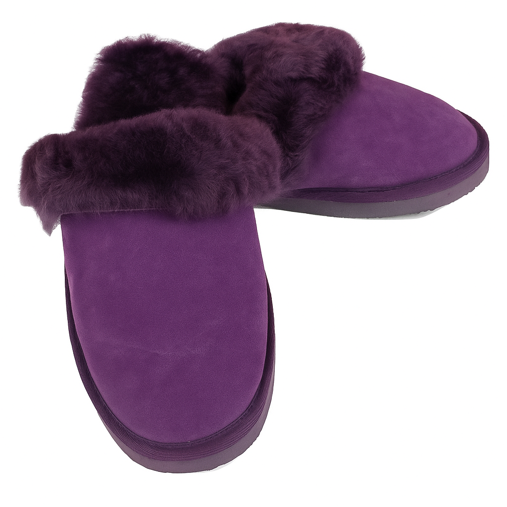 Sheepskin Wool Womens Slippers Scuffs Slip On Winter Ugg Slippers in Purple