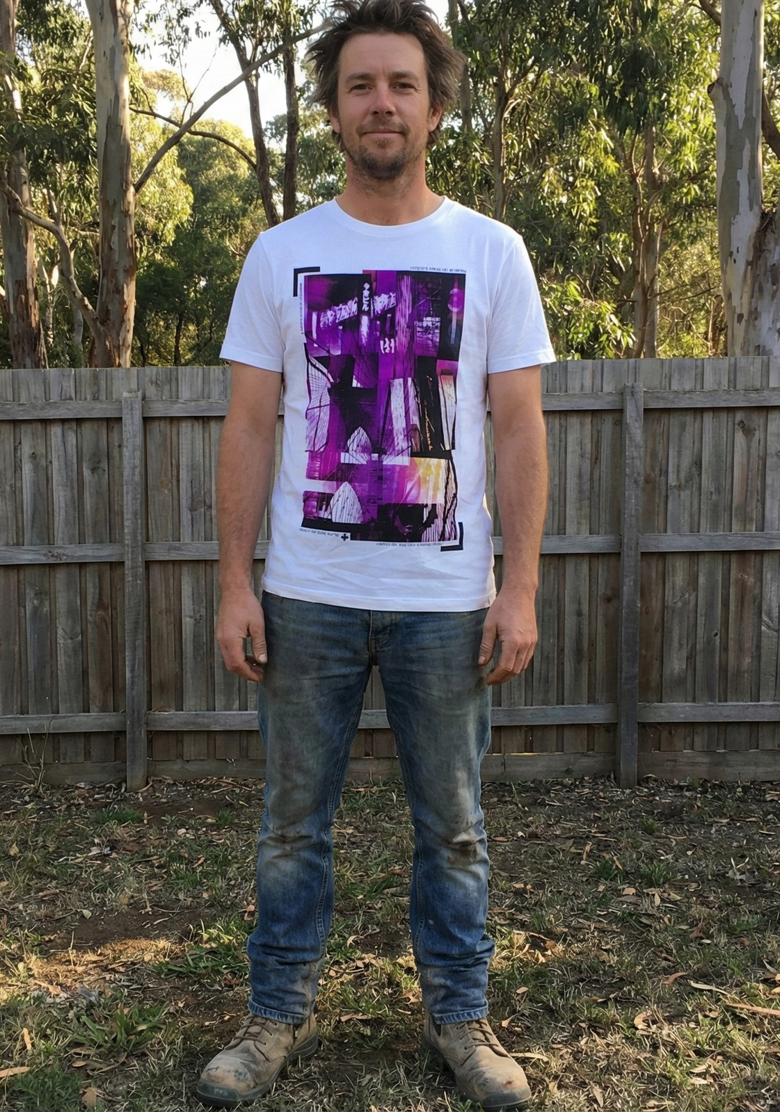 100% Cotton Print Design Slim Fit T-Shirt - White (Basic Tee Top)