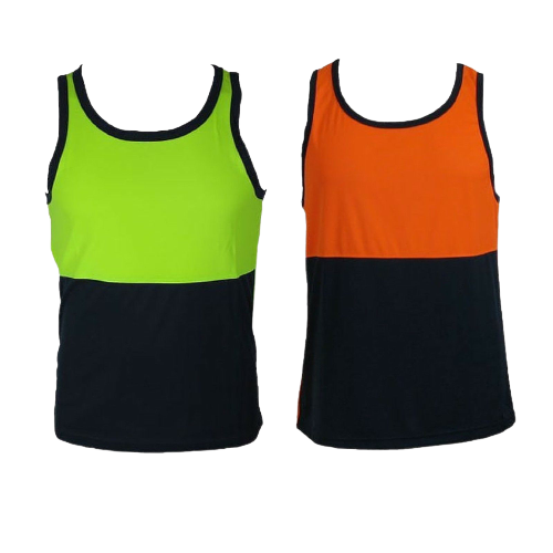 Hi Vis SINGLET Work Wear Safety Tank Top Fluro Micro Mesh UPF50+ High Visibility - Lime