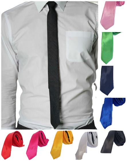 Mens SKINNY TIE Plain Wedding Slim Necktie Formal Casual Narrow Party - Black