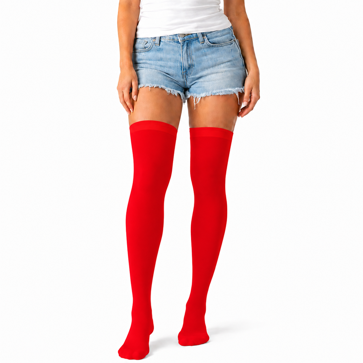 Over Knee Stay Up Stockings - Red (Halloween Costume Socks & Fancy Dress Party)