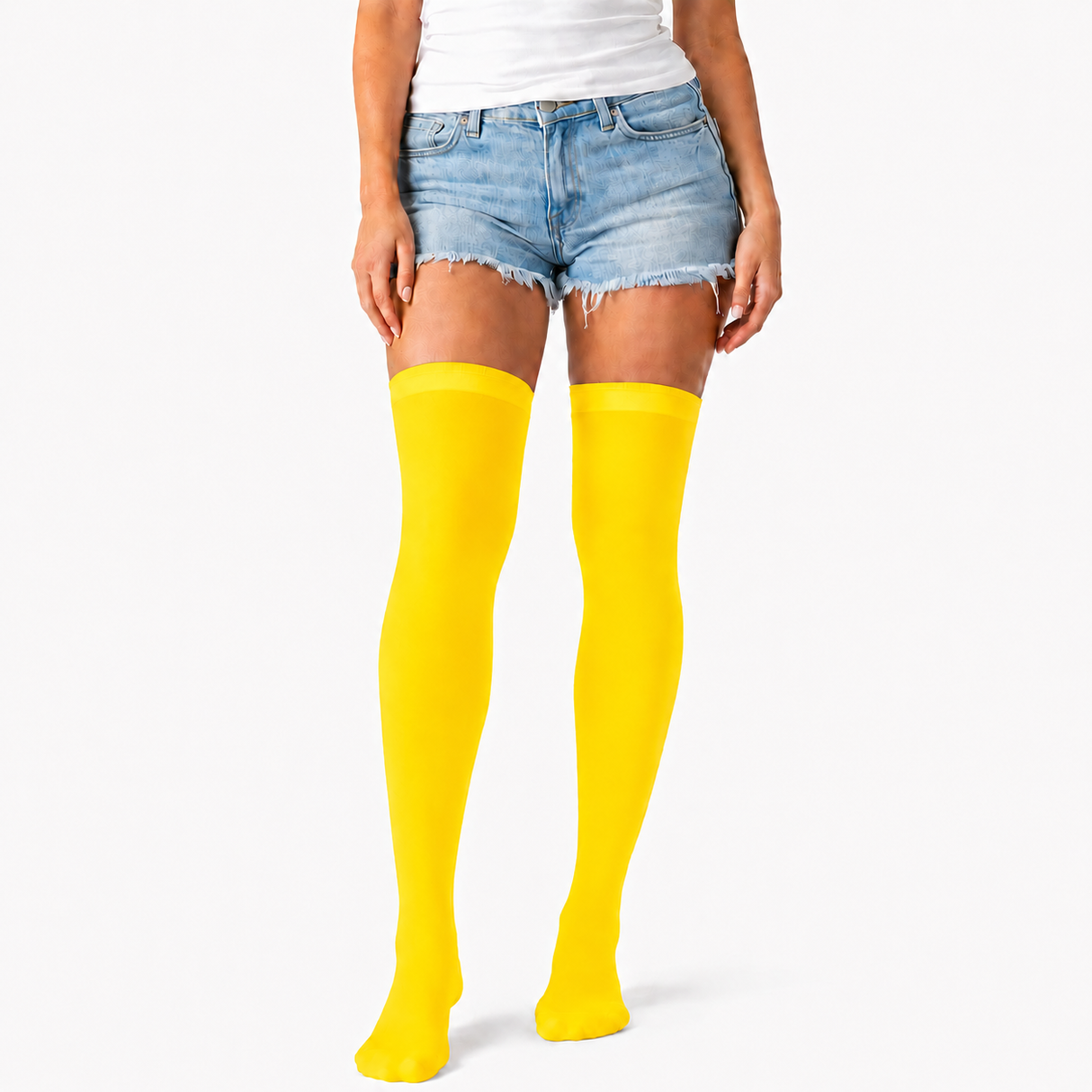 Over Knee Stay Up Stockings - Yellow (Halloween Costume Socks & Fancy Dress Party)