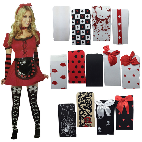 Stay Up OVER THE KNEE SOCKS Stockings Hosiery Party Costume Stockings - Card Suits (White/Black/Red)