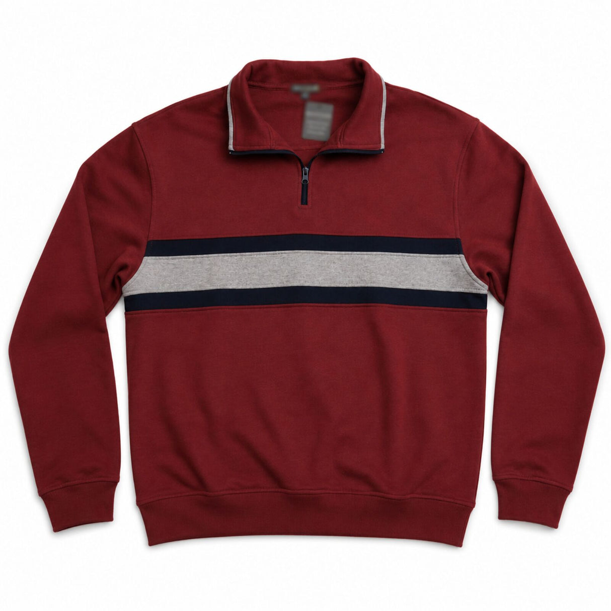 Mens Half Zip Fleece Pullover Jumper - Red (Warm Cotton/Polyester Blend Sweater)