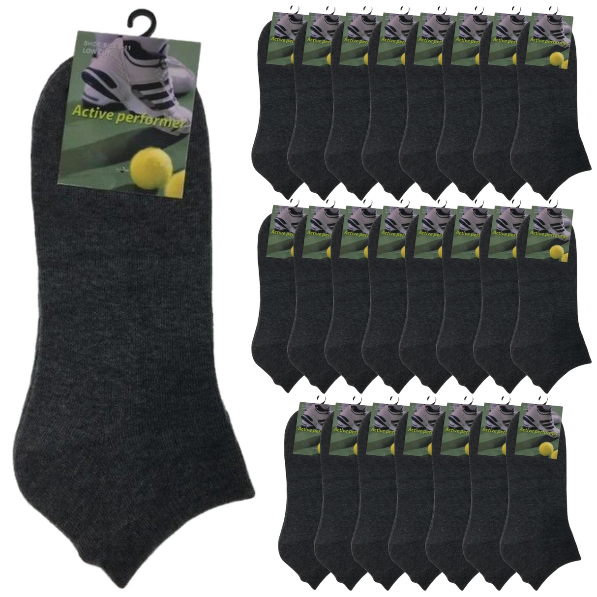 24x Cotton Ankle Socks Bulk Pack - Charcoal (Low Cut Anklet Sports Running Socks for Men/Women)