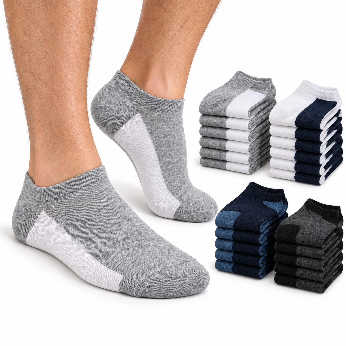 24x Cotton Ankle Socks Bulk Pack - Mixed Colours (Low Cut Anklet Sports Running Socks for Men/Women)