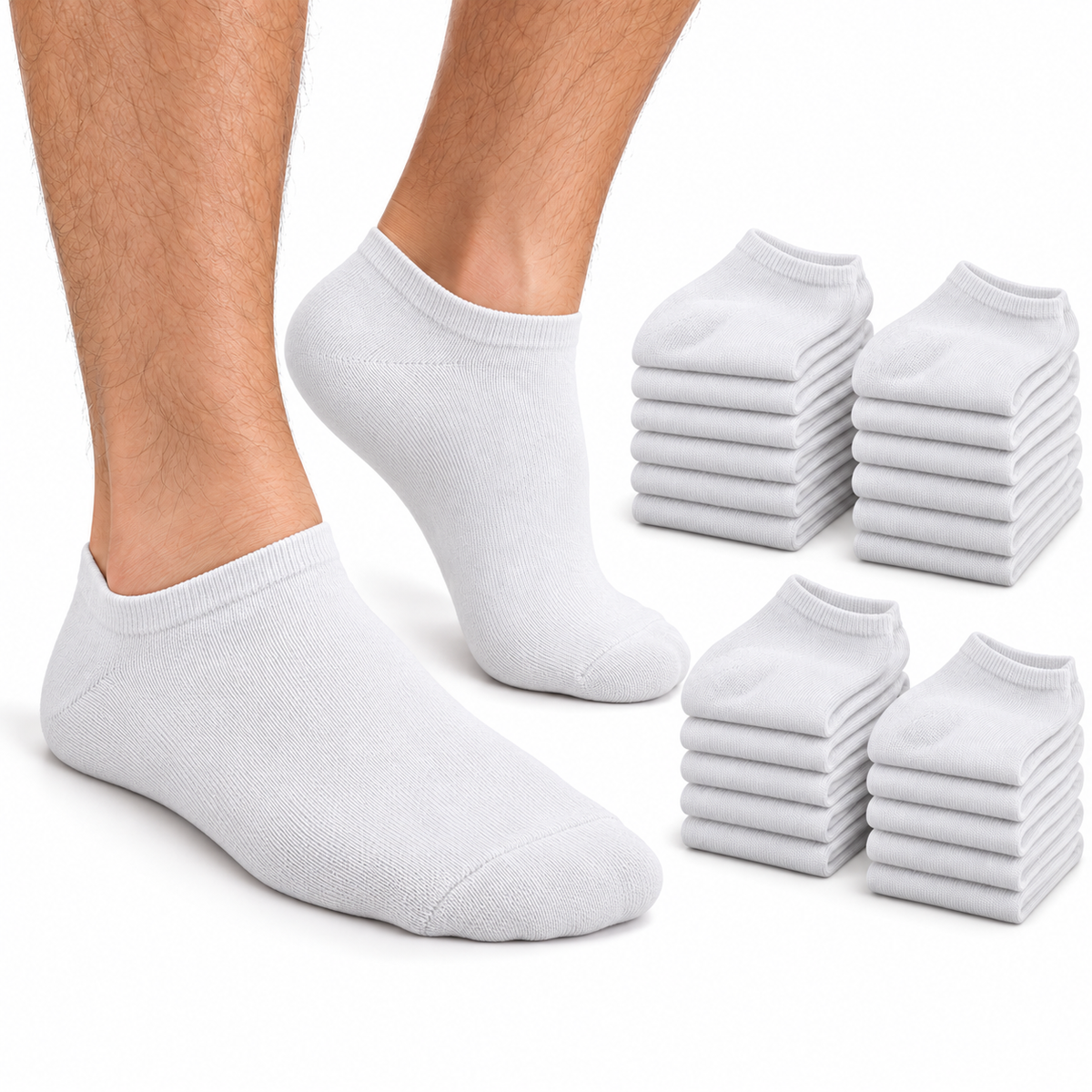 24x Cotton Ankle Socks Bulk Pack - White (Low Cut Anklet Sports Running Socks for Men/Women)