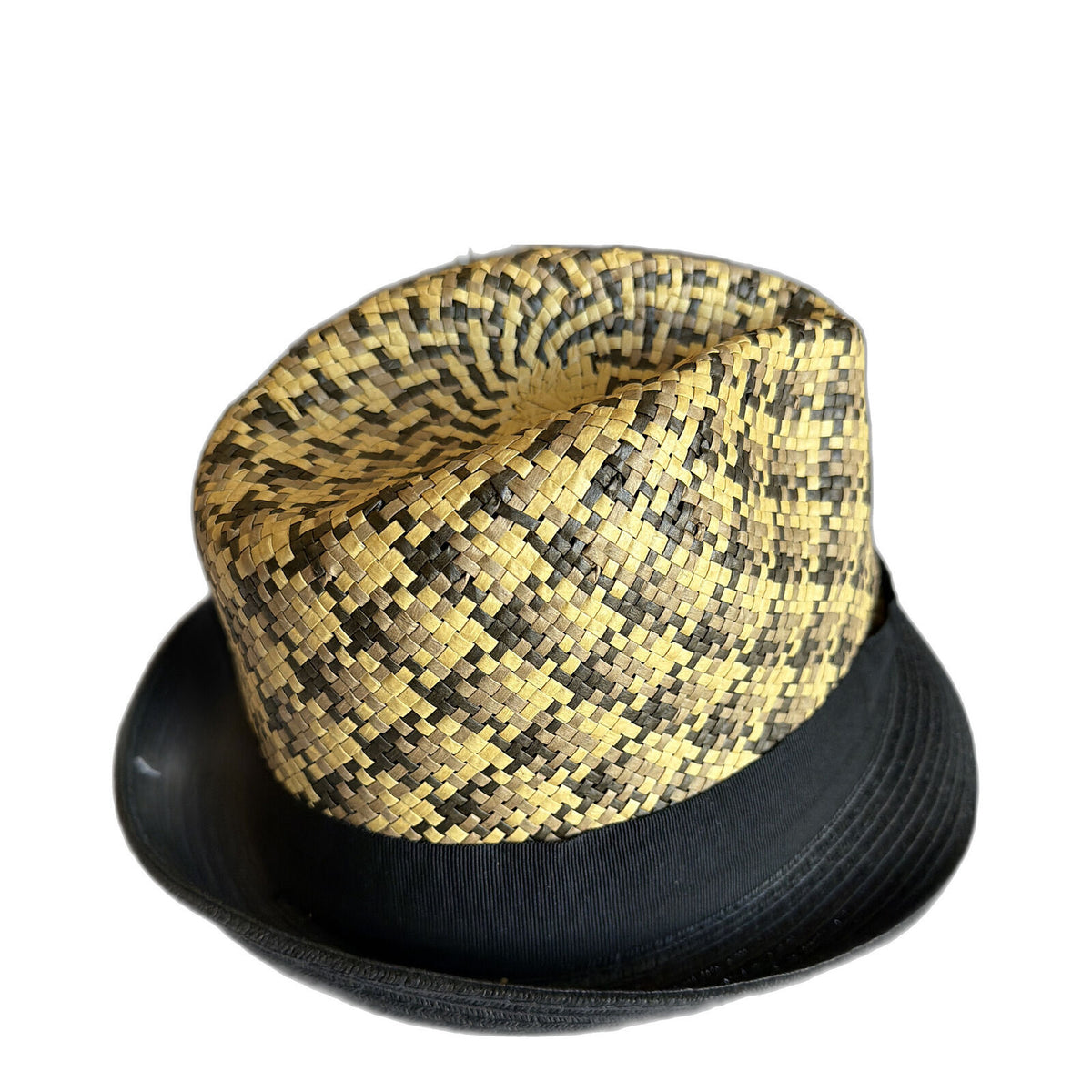 3-Tone Cross-Weave Paper Straw Trilby Hat - Natural & Black