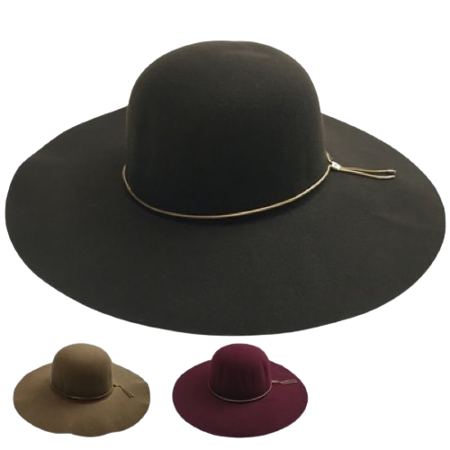 Wide Brim Felt Hat Floppy Vintage Fedora Bowler Cloche Ladies Fashion Cap - Black