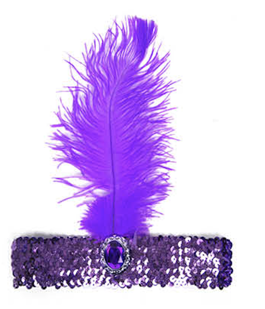 12x 1920s Purple Wide Flapper Headband w/ Feather & Sequins Bulk Pack - Gatsby/Charleston Costume