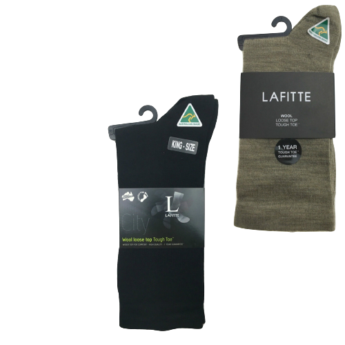 AUSTRALIAN MADE Wool Loose Top Socks Wide Top Comfort High Quality Tough Toe - Black