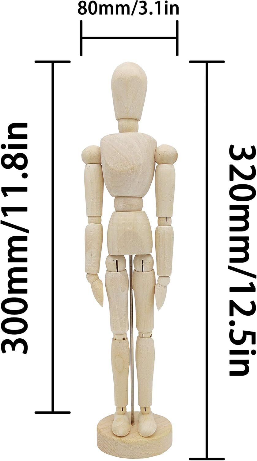 12" Wooden Male Artist Mannequin Doll - Sketch Model & Drawing Aid