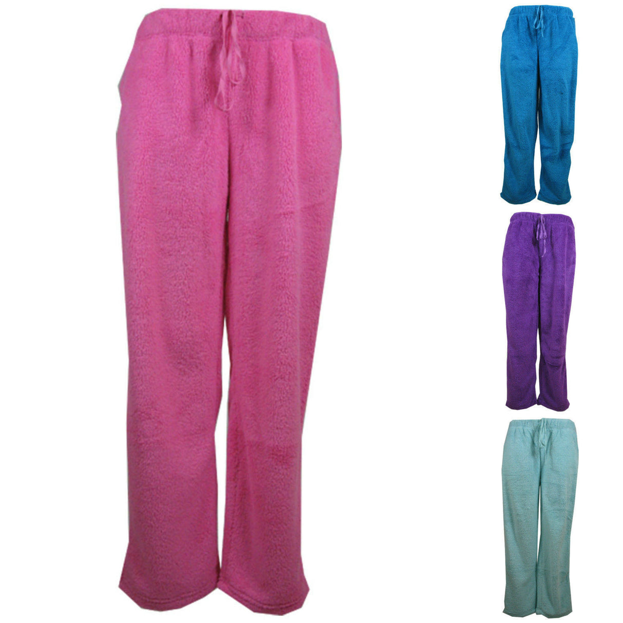 Womens TRACK PANTS Coral Fleece Fur Ultra Comfy Pyjamas Pajama Sleepwear Bottoms - Dazzling Blue