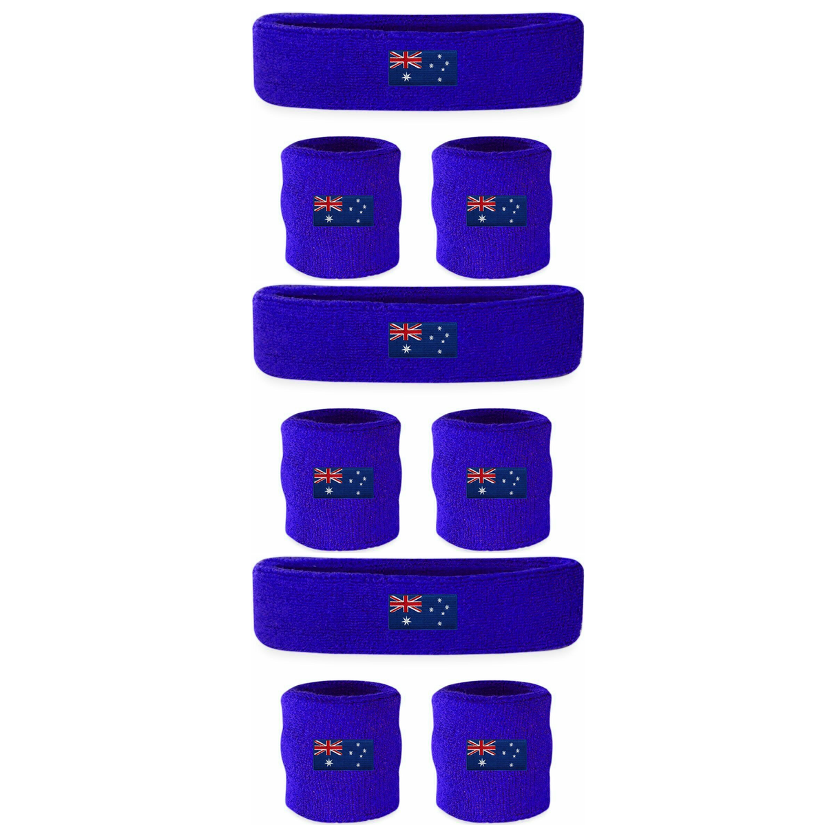 3x Australian Flag Wristband & Headband Set Pack - Terry Towelling Cotton Tennis Sweatbands