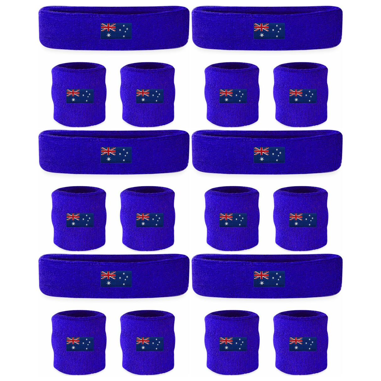 6x Australian Flag Wristband & Headband Set Bulk Pack - Terry Towelling Cotton Tennis Sweatbands