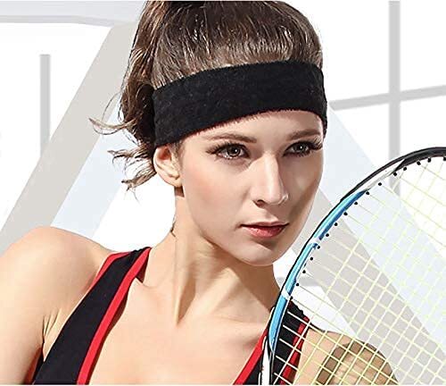 WRISTBAND & HEADBAND SET Tennis Terry Towelling Cotton Sweat Band Team Gym - Black