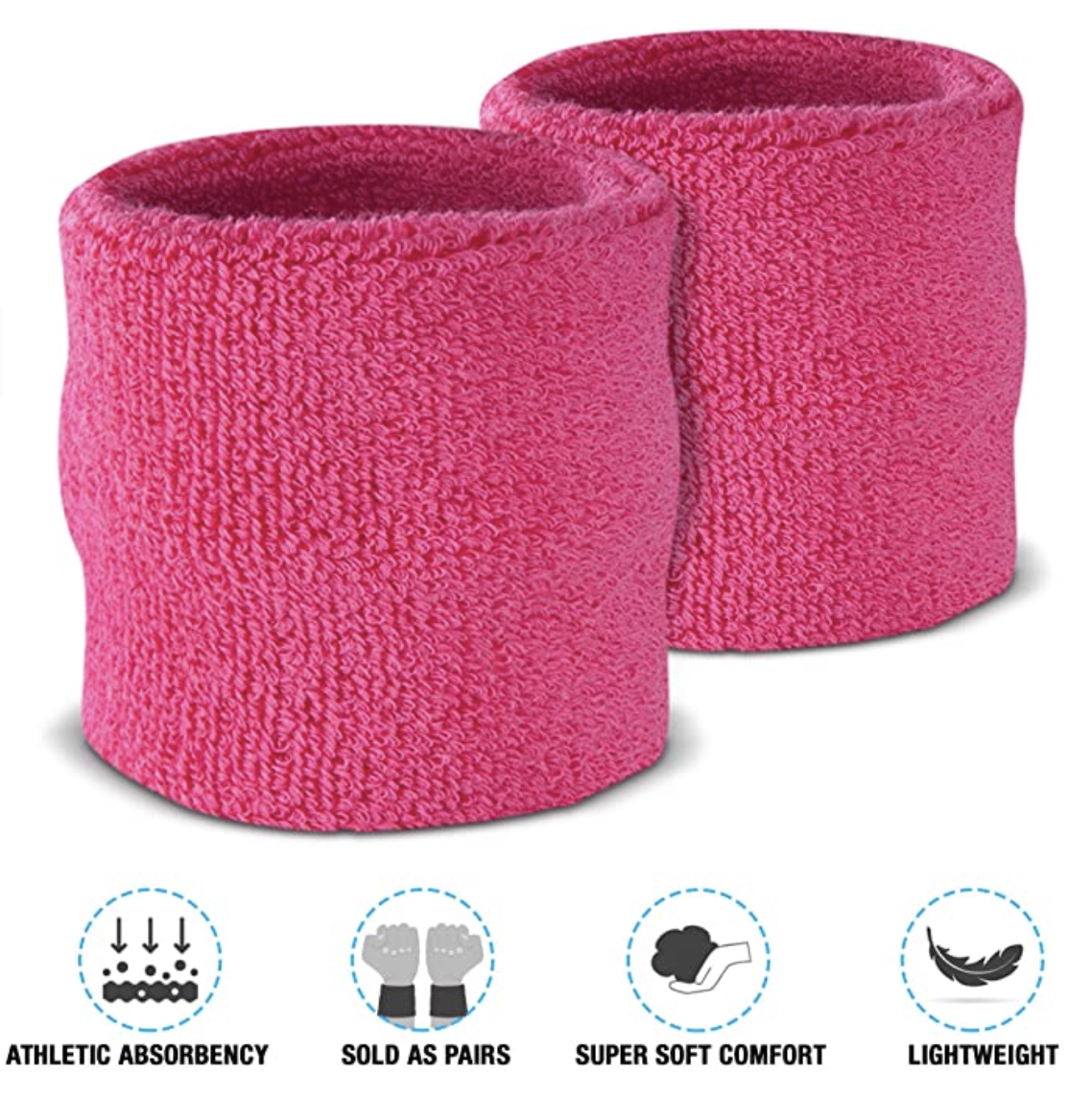 Hot Pink Wristband & Headband Set - Terry Towelling Cotton Tennis Sweatbands
