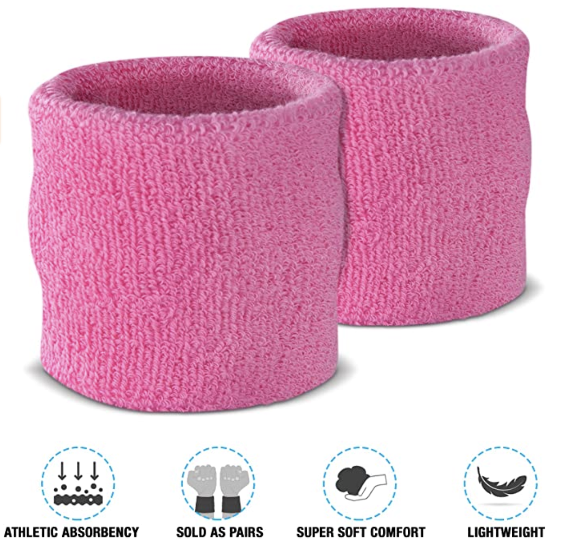 Light Pink Wristband & Headband Set - Terry Towelling Cotton Tennis Sweatbands