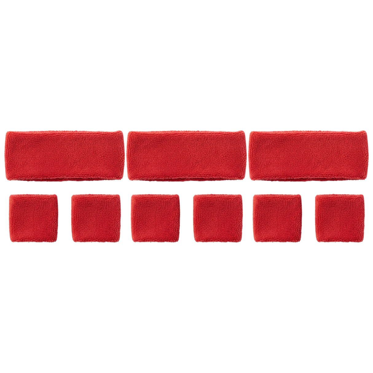 3x Red Wristband & Headband Set Pack - Terry Towelling Cotton Tennis Sweatbands