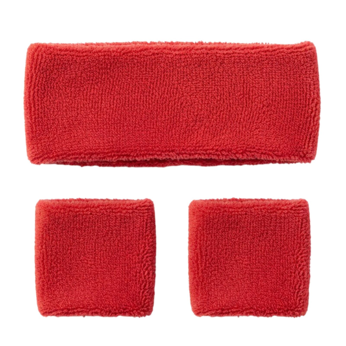 Red Wristband & Headband Set - Terry Towelling Cotton Tennis Sweatbands