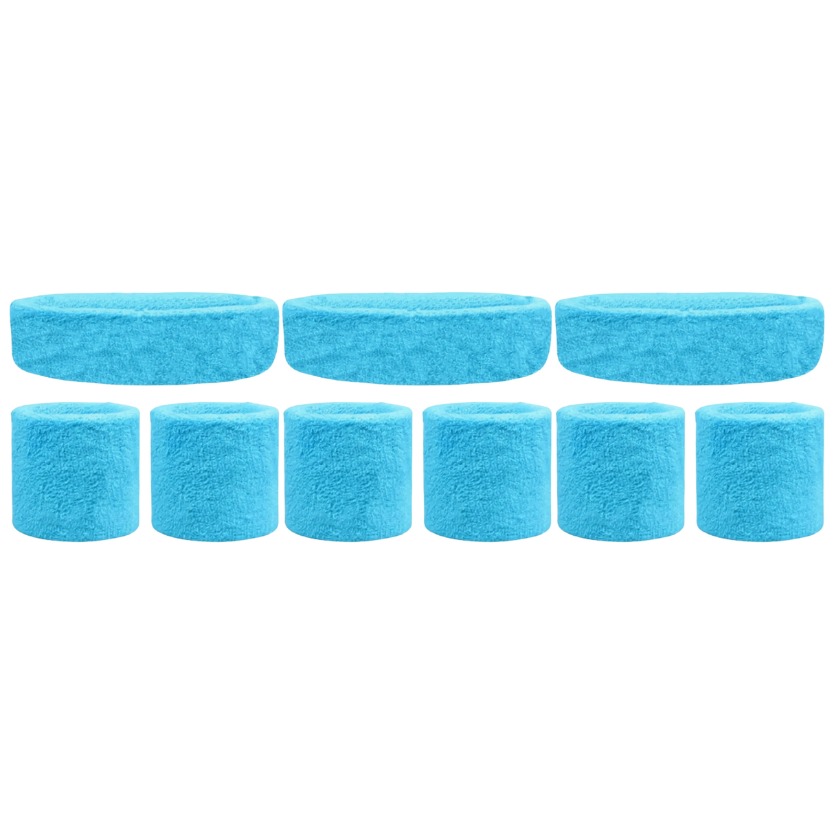 3x Sky Blue Wristband & Headband Set Pack - Terry Towelling Cotton Tennis Sweatbands