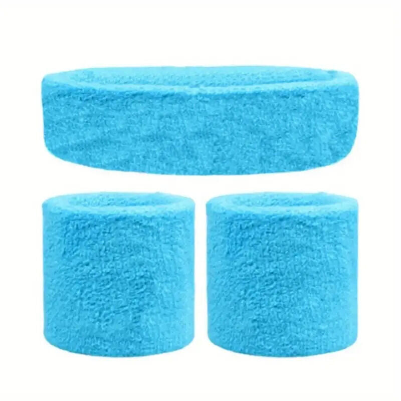 Sky Blue Wristband & Headband Set - Terry Towelling Cotton Tennis Sweatbands