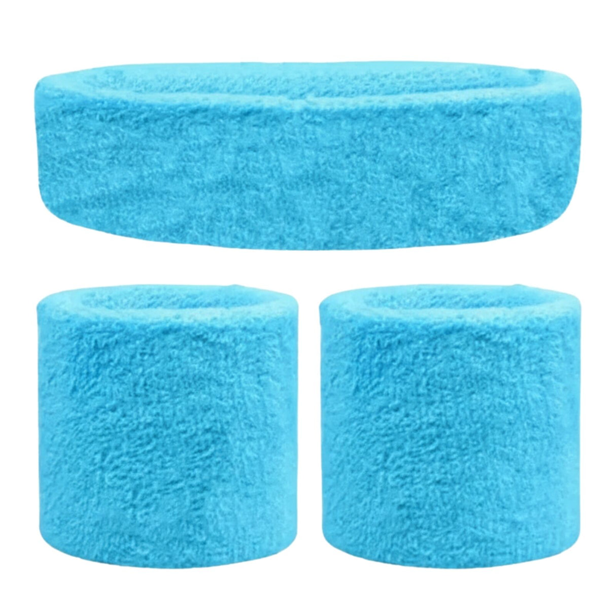 Sky Blue Wristband & Headband Set - Terry Towelling Cotton Tennis Sweatbands