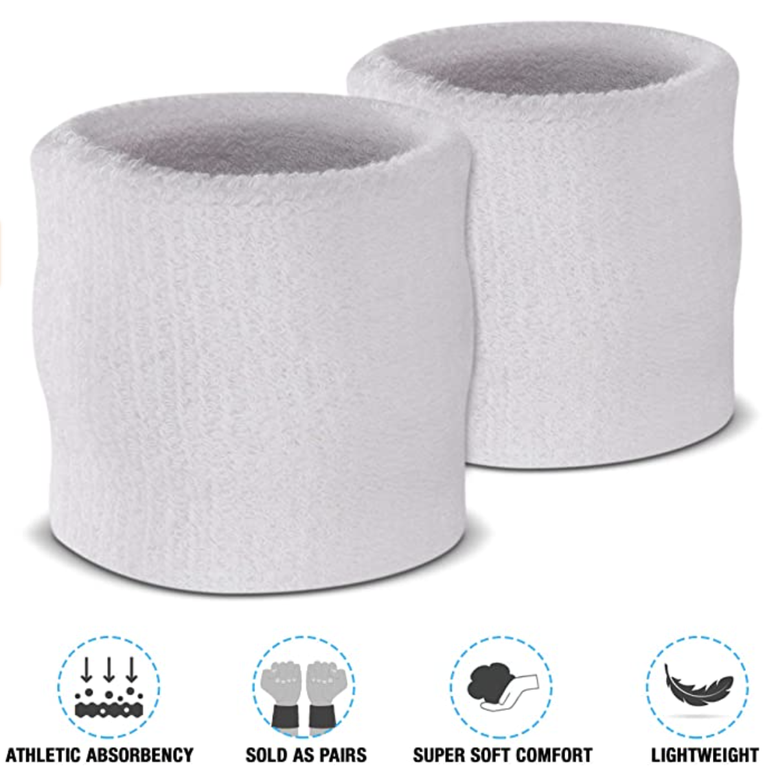 White Wristband & Headband Set - Terry Towelling Cotton Tennis Sweatbands
